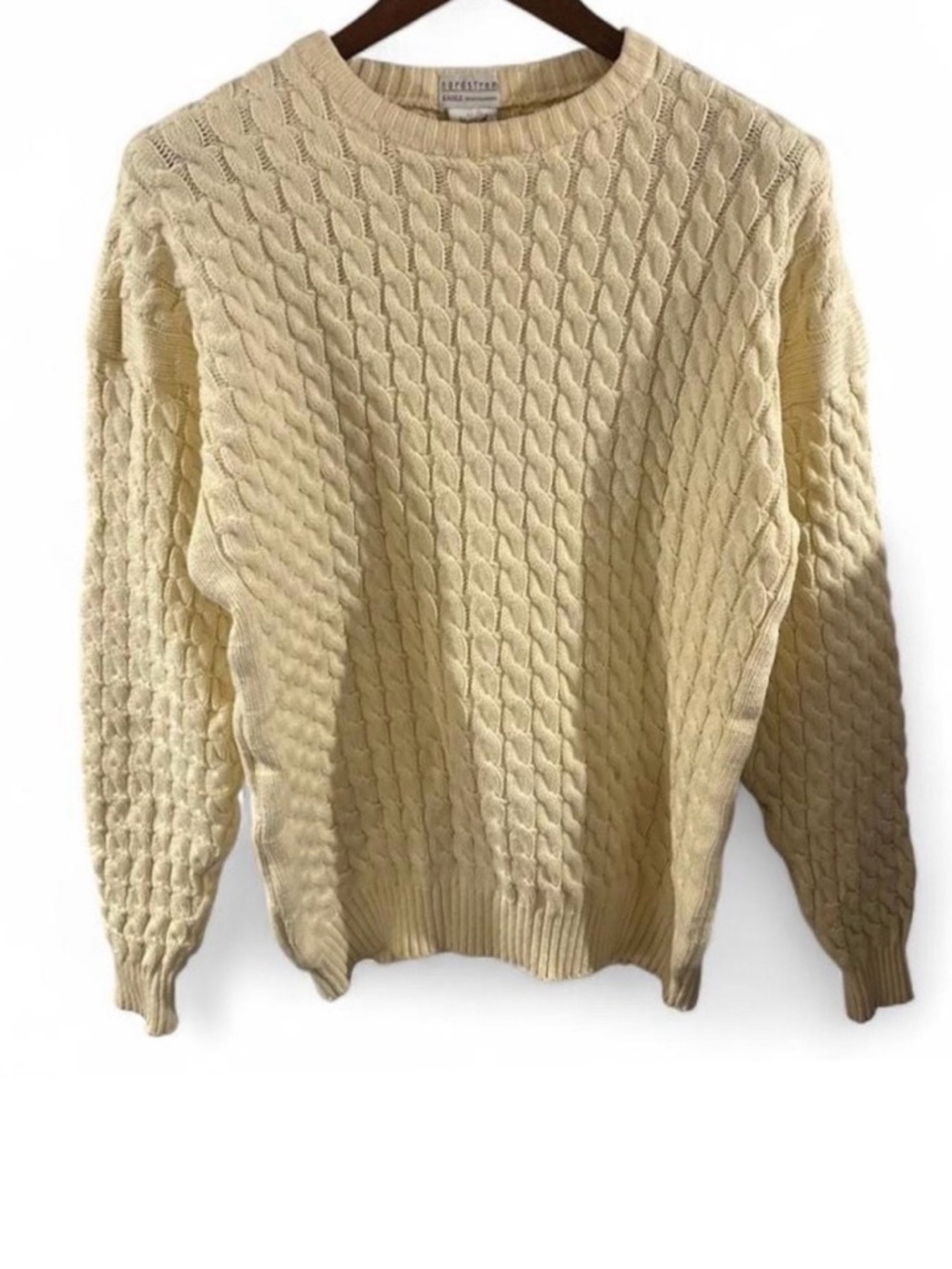 Vintage Butter Yellow Cable Knit Crewneck Sweater Size Men’s XL
